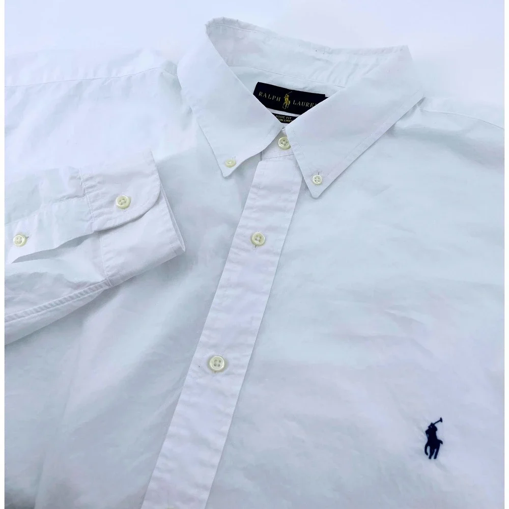 Ralph Lauren Classic Fit Button Down Shirt White Cotton Stretch Mens 3XLT